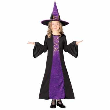 Verkleedkleding  Halloween heksenjurk hoed kind paars